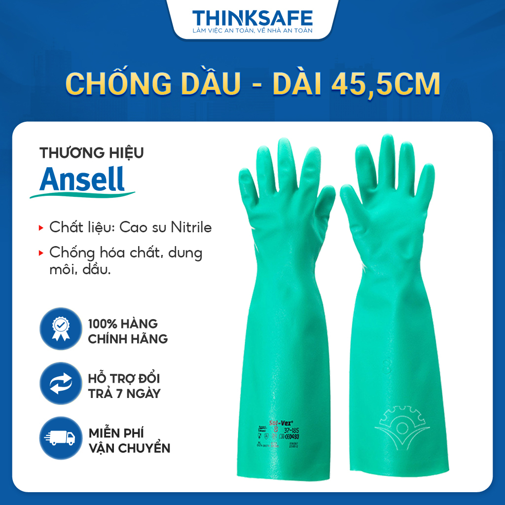 Găng cao su chống hóa chất Ansell 37-185 sử dụng trong lao động và y tế, chống xăng dầu, tẩy rửa, đa dụng - THINKSAFE