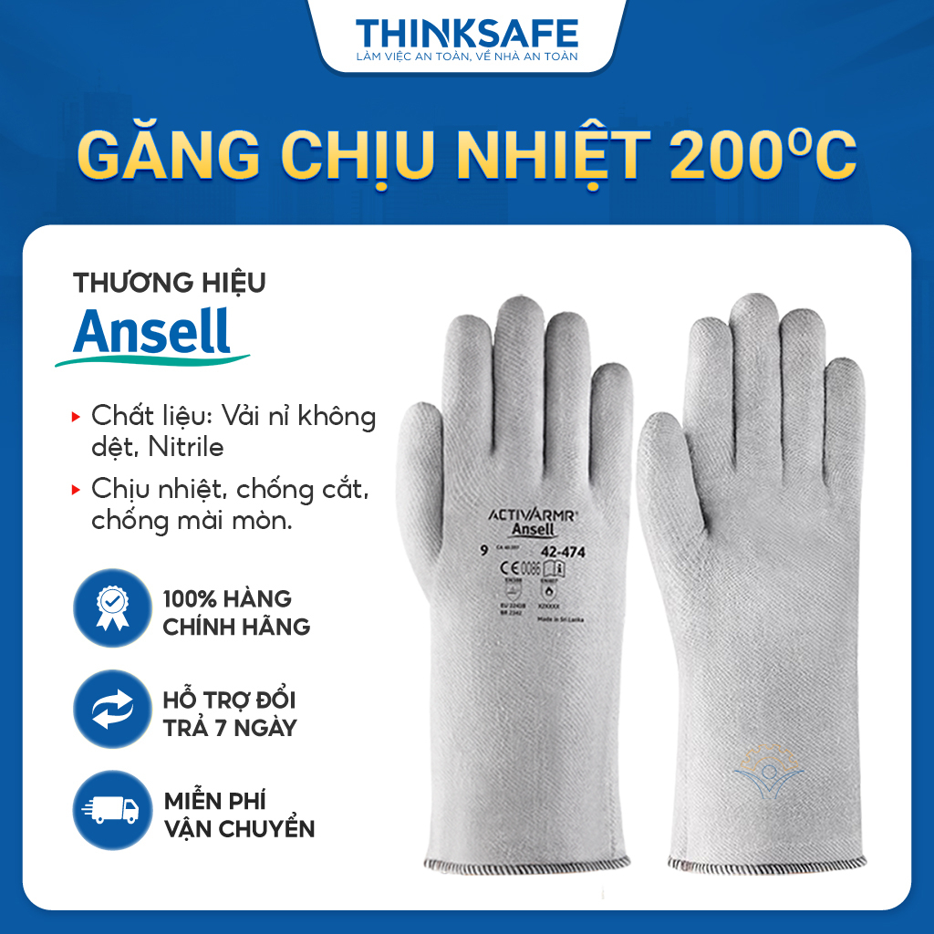 Găng tay chịu nhiệt Ansell 42-474 chống nóng 204 ĐỘ dùng cầm lò nướng, cơ khí luyện kim Bao tay chịu nhiệt - THINKSAFE