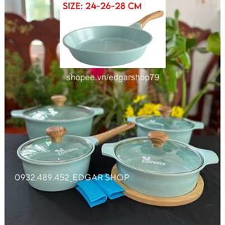 Bộ nồi chảo đáy từ 5 món ecoramic chống dính quánh 16cm nồi 18 20 22cm chảo 24 26 28cm