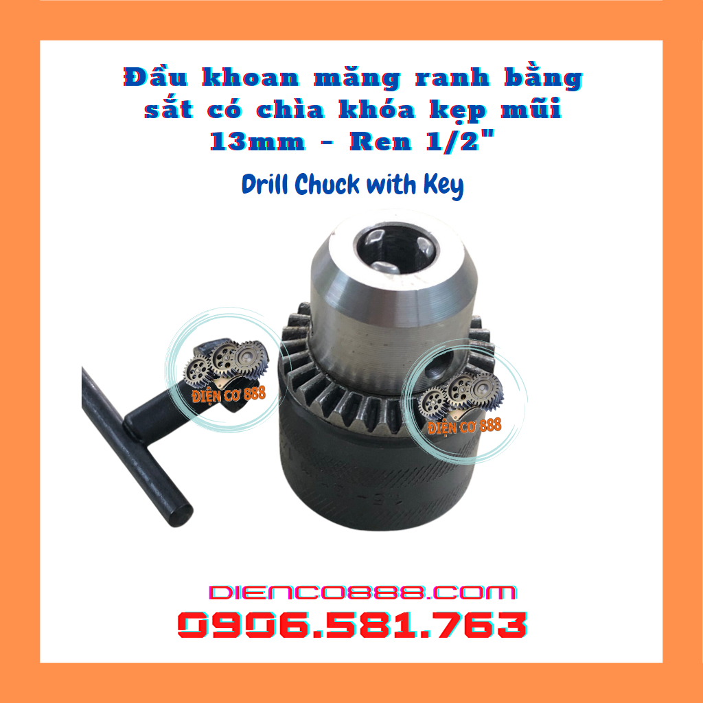 Đầu khoan ren măng ranh 13mm có chìa khóa - Đầu khoan 13ly sắt