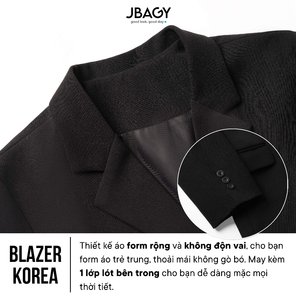 Áo khoác blazer nam form rộng hàn quốc màu đen, kem 2 khuy cài thương hiệu JBAGY - JK0101 | BigBuy360 - bigbuy360.vn