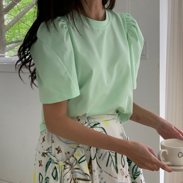Áo tay phồng dáng lửng tone màu pastel siêu xinh phong cách Hàn Quốc (Made in Korea)