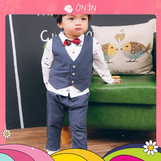 Bộ vest nơ caro phong cách cho bé trai size 8-20kg S376