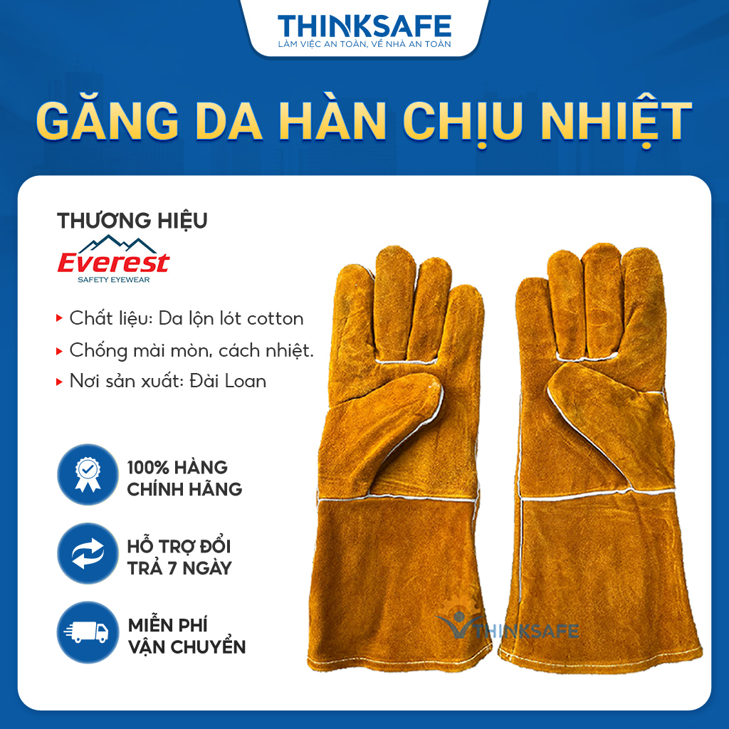 Găng tay chịu nhiệt Everest EW14 dùng cho thợ hàn, chống cháy tia lửa, dùng hàn que, cơ khí đa năng Bao tay - THINKSAFE