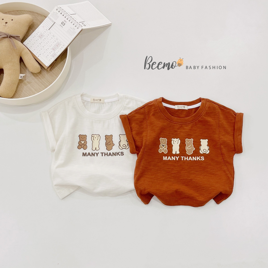 ÁO COTTON XƯỢC IN HÌNH GẤU CHO BÉ TRAI VÀ BÉ GÁI