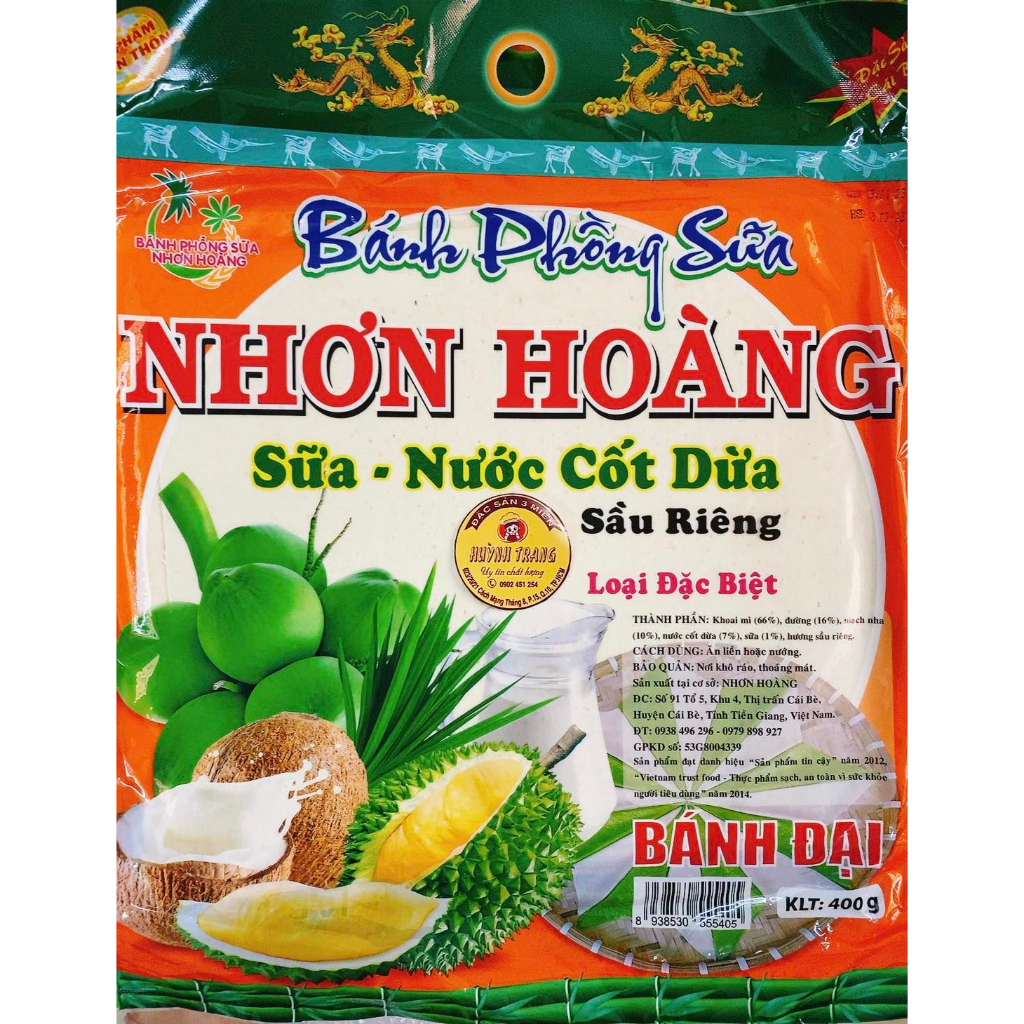 1 Bịch 400g Bánh Phồng Sữa Nước Cốt Dừa Sầu Riêng / Lá Dứa Nhơn Hoàng Đặc Sản Miền Tây