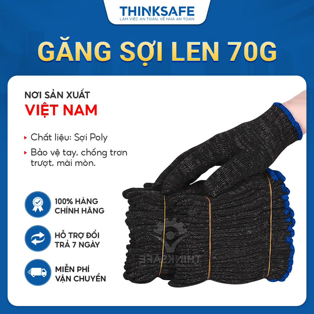 Găng tay bảo hộ lao động sợi len ôm sát, chống trượt, thao tác linh hoạt, găng tay len trắng muối tiêu dày - THINKSAFE