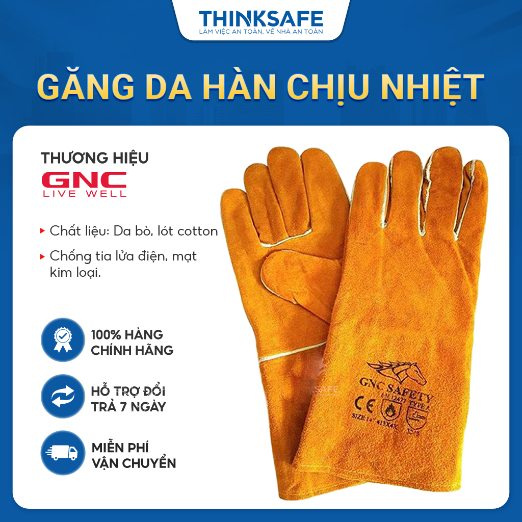 Găng tay hàn chịu nhiệt GNC, bao tay da thợ hàn chuyên dùng, chống nóng, chống cháy, chịu nhiệt, tia lửa