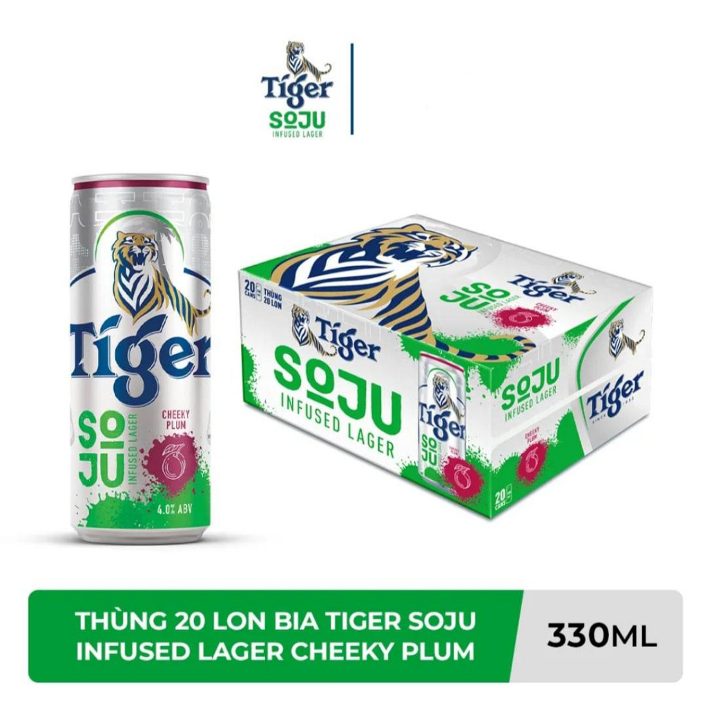 Thùng 20 lon bia Tiger soju vị mận - Bia Tiger Soju Infused Lager Cheeky Plum (vị Soju Mận) 330ml/Lon