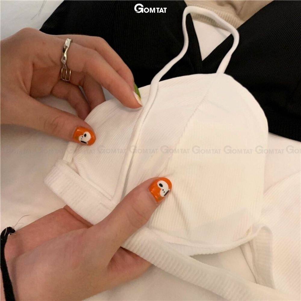 Áo bra nữ hai dây GOMTAT vải cotton co dãn thấm hút dây lưng mảnh mút mỏng không gọng, lên form ngực xinh - SA-812