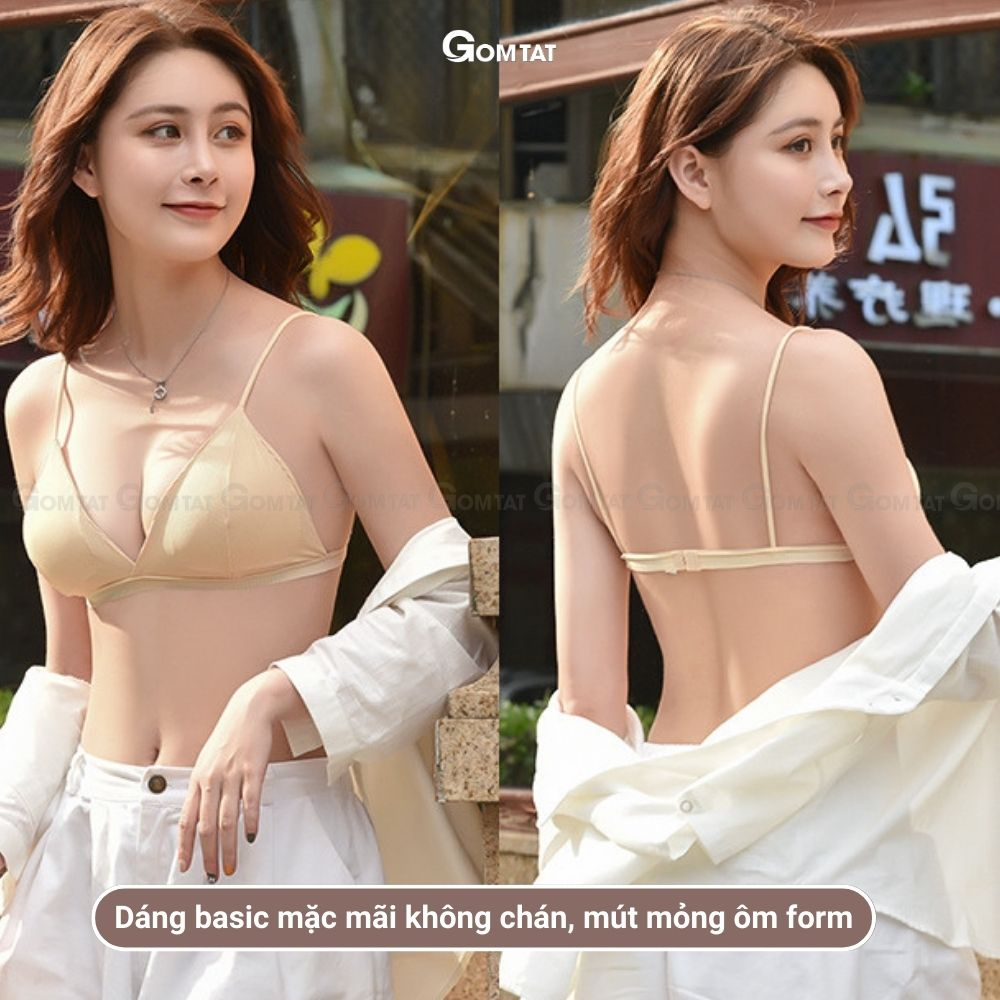 Áo bra nữ hai dây GOMTAT vải cotton co dãn thấm hút dây lưng mảnh mút mỏng không gọng, lên form ngực xinh - SA-812