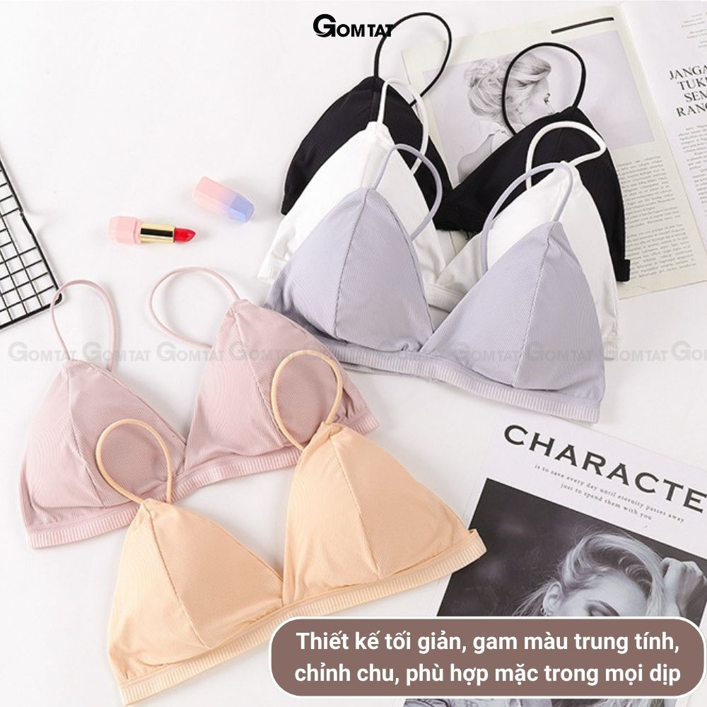 Áo bra nữ hai dây GOMTAT vải cotton co dãn thấm hút dây lưng mảnh mút mỏng không gọng, lên form ngực xinh - SA-812