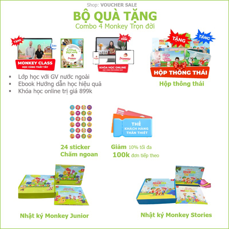 Combo 4 Monkey Toàn quốc[Evoucher] - Voucher Combo Mã học 4 (Junior, Stories, Math, Vmonkey)