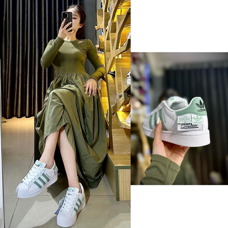 Giày sneaker superstar 2023 trắng xanh lá