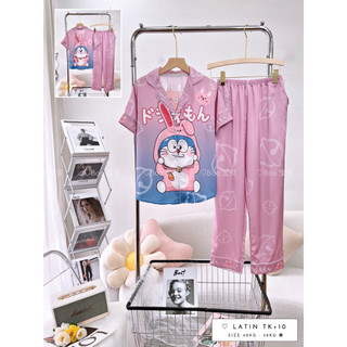 Đồ Bộ Pijama Lụa Tay Ngắn Quần Dài Freesize