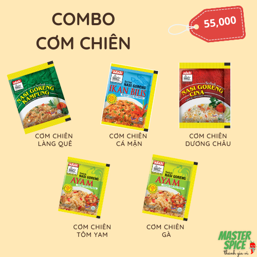 Combo TỨ VỊ Gói gia vị cơm chiên : Dương châu, Cá mặn, Gà, Làng quê - Khối lượng 17gx4