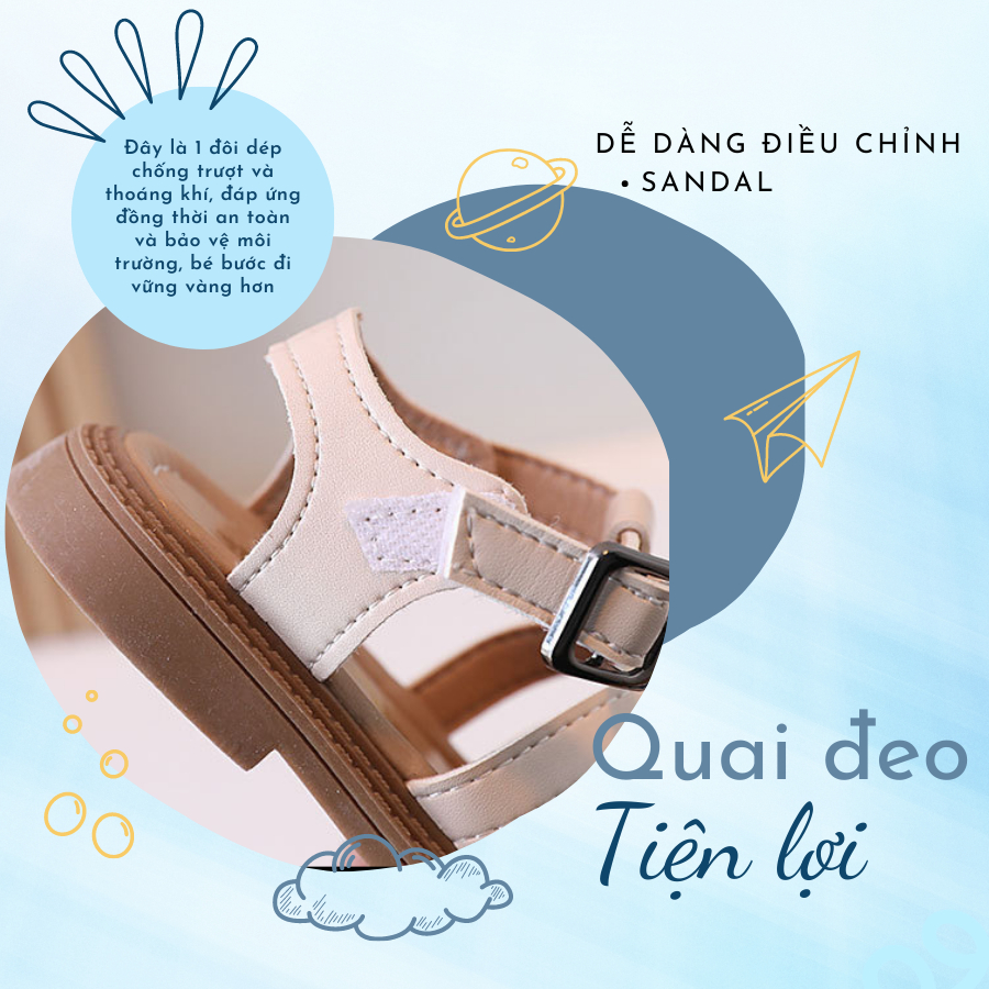 Sandal bé gái xăng đan da mùa hè Bunny store, dép quai hậu cho bé  dành cho trẻ em đi học từ 1 đến 3 tuổi đế mềm BN39