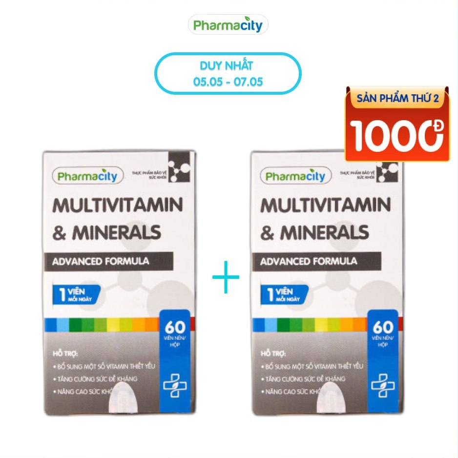 Thực phẩm Pharmacity bảo vệ sức khỏe bổ sung vitamin Advanced Formula Mutivitamin & Mineral (Chai 60 viên)