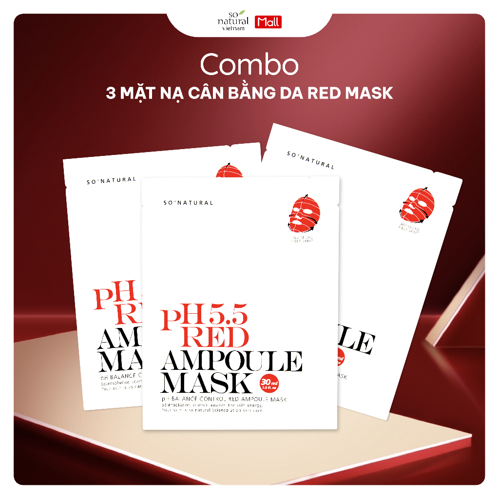 Combo 3 Mặt Nạ Dưỡng Da Cân Bằng Độ PH Red Ampoule Mask PH 5.5 So Natural 5gram