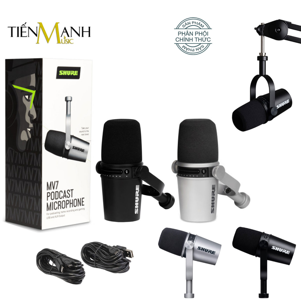 Micro Shure MV7K, MV7S - Cổng USB & XLR Livestream Podcast Mic Thu Âm Studio MV7 Microphone MV7-K, MV7-S