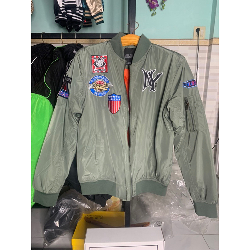Áo Khoác Bomber MLBNY Xanh Lính Hot Có Sẵn Giao Ngay
