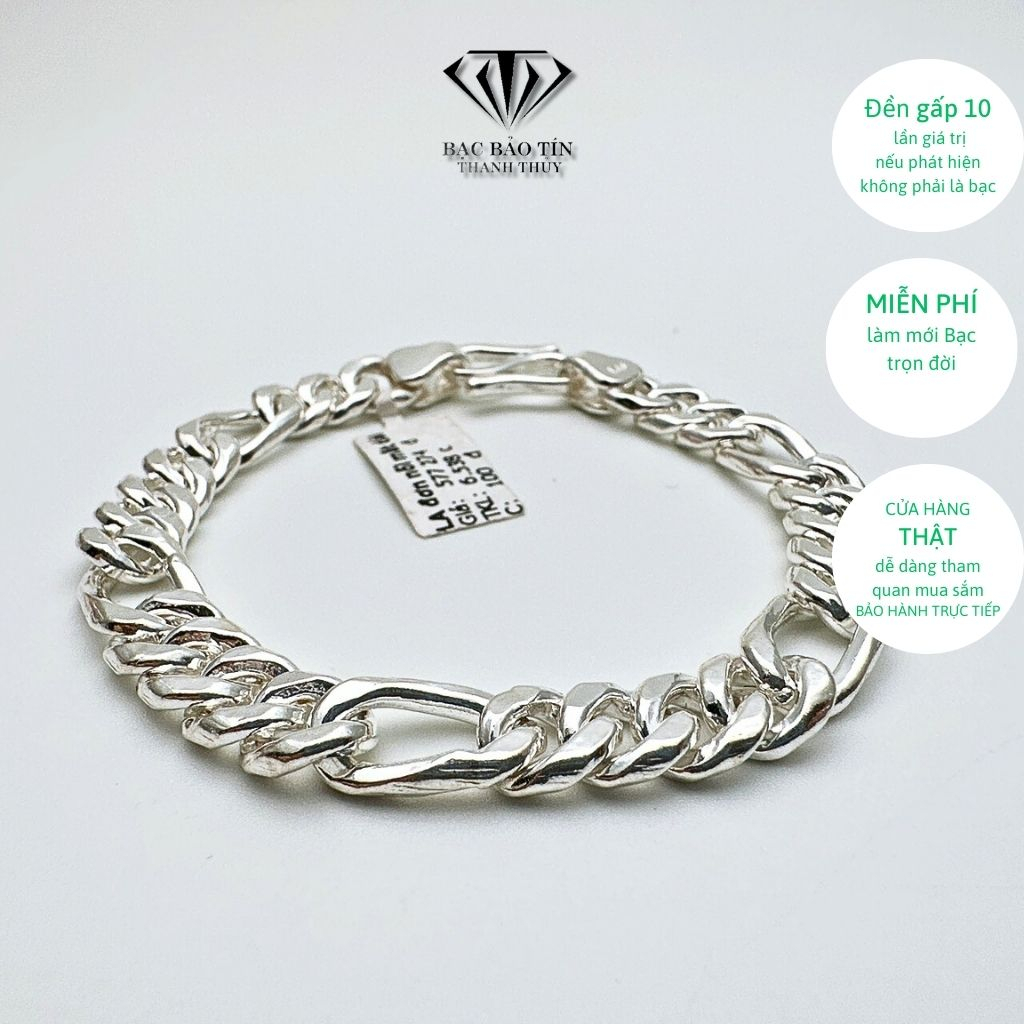 Lắc tay bạc nam cao cấp, lắc bạc nam đơn nối dài Bảo Tín Thanh Thủy, chất liệu bạc ta dài 18.5cm