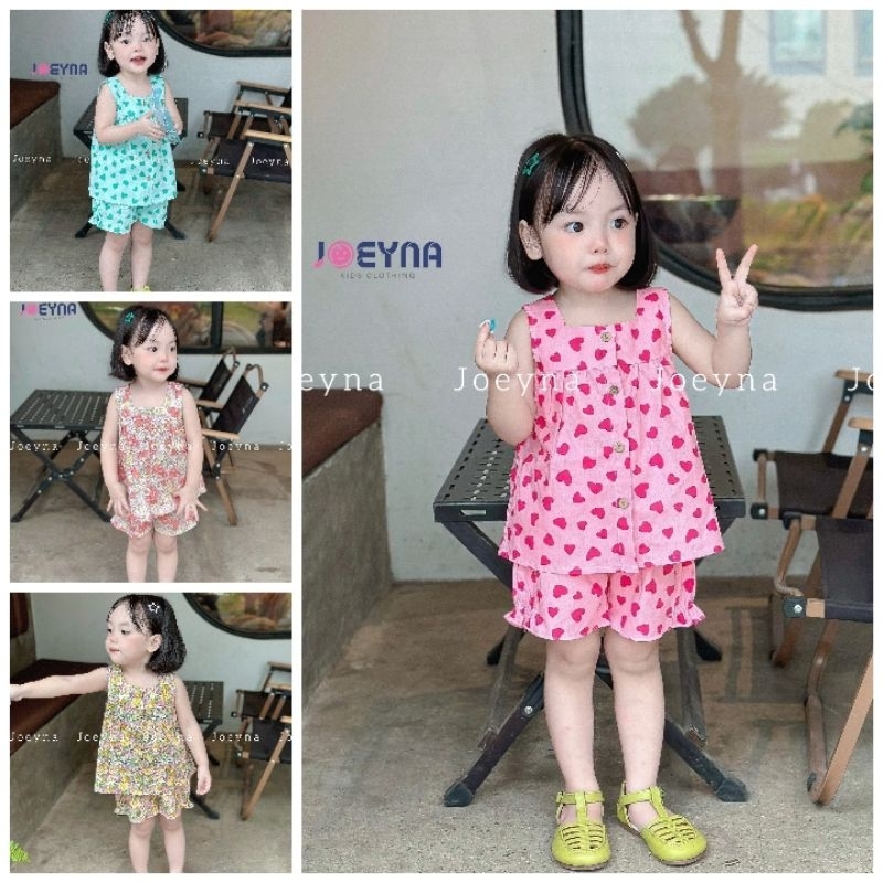 Bộ 3 lỗ vải thô xuất hàn mẫu mới siêu xinh, thoáng mát cho bé gái