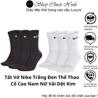 Tất Vớ Nike Trắng Đen Thể Thao  Cổ Cao Nam Nữ Vải Dệt Kim 