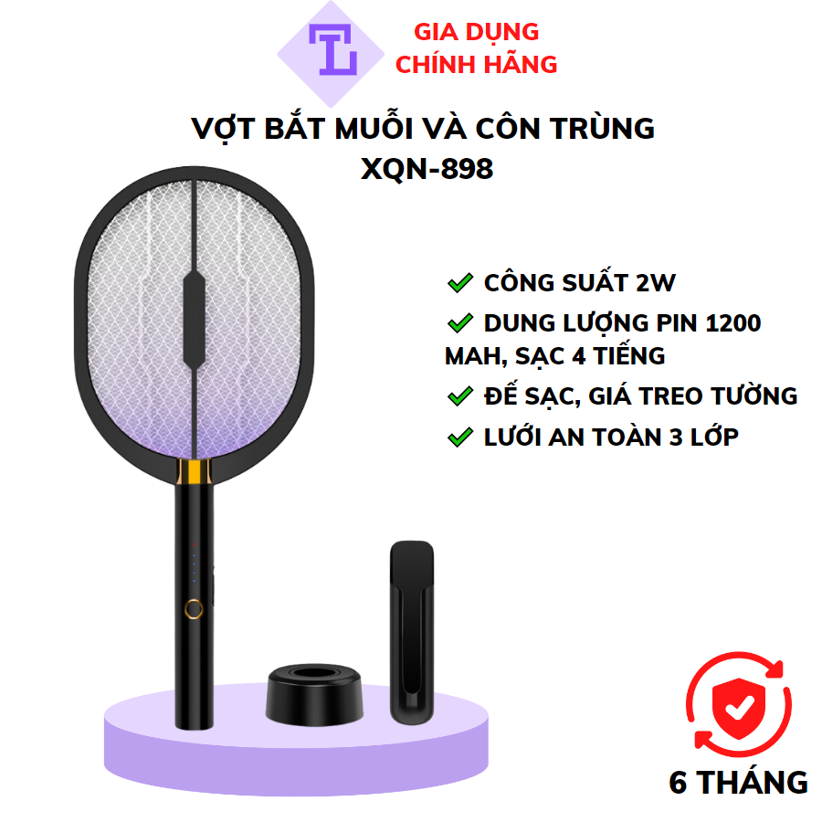 Vợt đèn máy bắt thu hút diệt đuổi muỗi và côn trùng thông minh TULI 898, đế sạc để bàn và treo tường, đa năng 3 trong 1