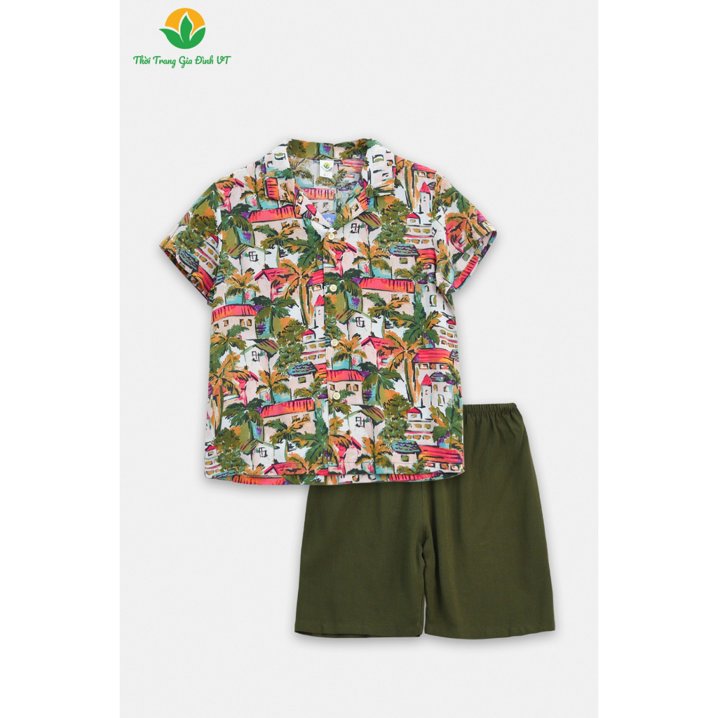 Bộ đồ mặc nhà, đi chơi cho bé trai mùa hè Việt Thắng, quần đùi, áo cộc tay chất lanh - B63.2307