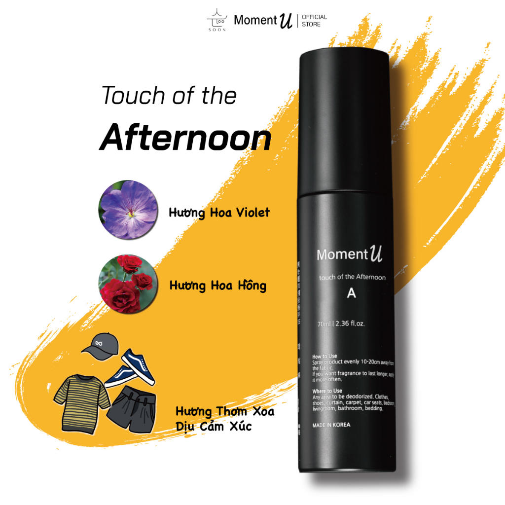 Xịt Thơm Quần Áo Đa Năng Moment U Dành Cho Nam Và Nữ Hương Touch Of The Afternoon [soon100u]