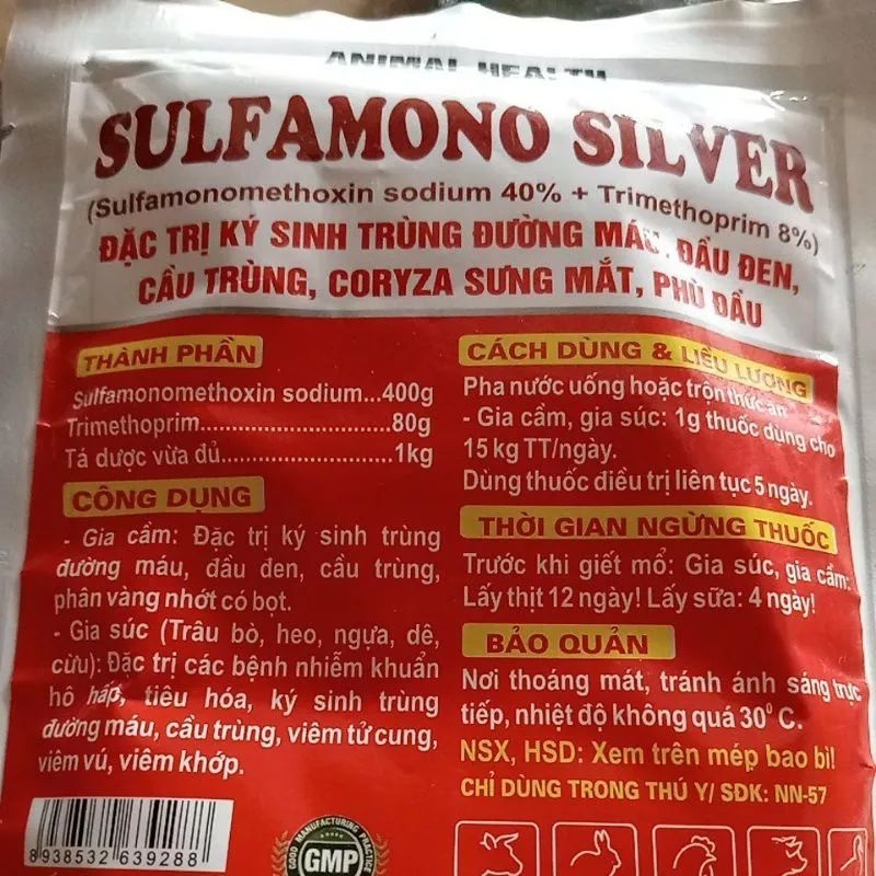 SULFAMONO SILVER 100g - Kí sinh trùng đường máu, đầu đen, cầu trùng, cozyza trên gà, vịt, ngan, cút