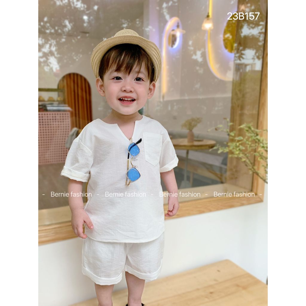 sét sơ mi đũi trắng đi biển cho bé trai từ 9-24kg, hàng chính hãng