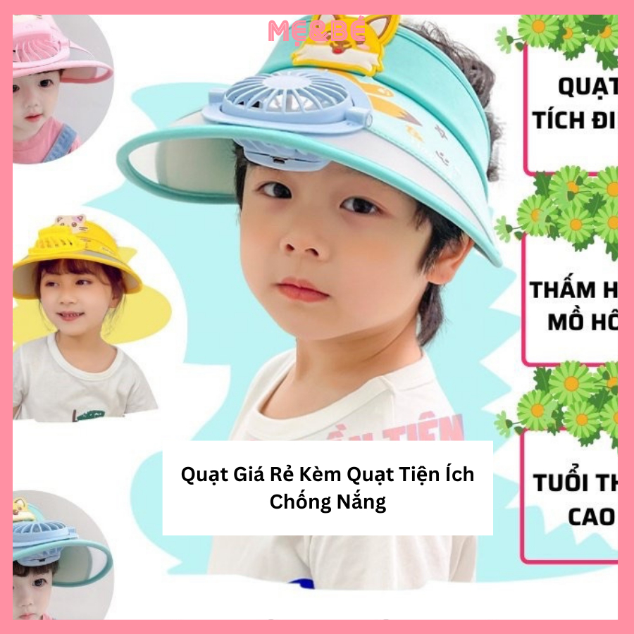 Mũ Nón Vành Đội Đầu Chống Nắng Cho Bé Kèm Quạt USB 3 Tốc Độ Thấm Hút Mồ Hôi Kiểu Hoạt Hình Dễ Thương Cute