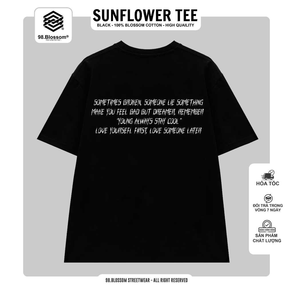 Áo Thun Local 98.BLOSSOM "WHATEVER TEE" Black, 100% Cotton - Chính Hãng