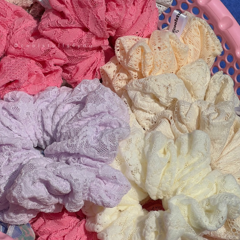 Buộc Tóc Scrunchies Vải Ren Size 14cm Màu Nhẹ Nhàng
