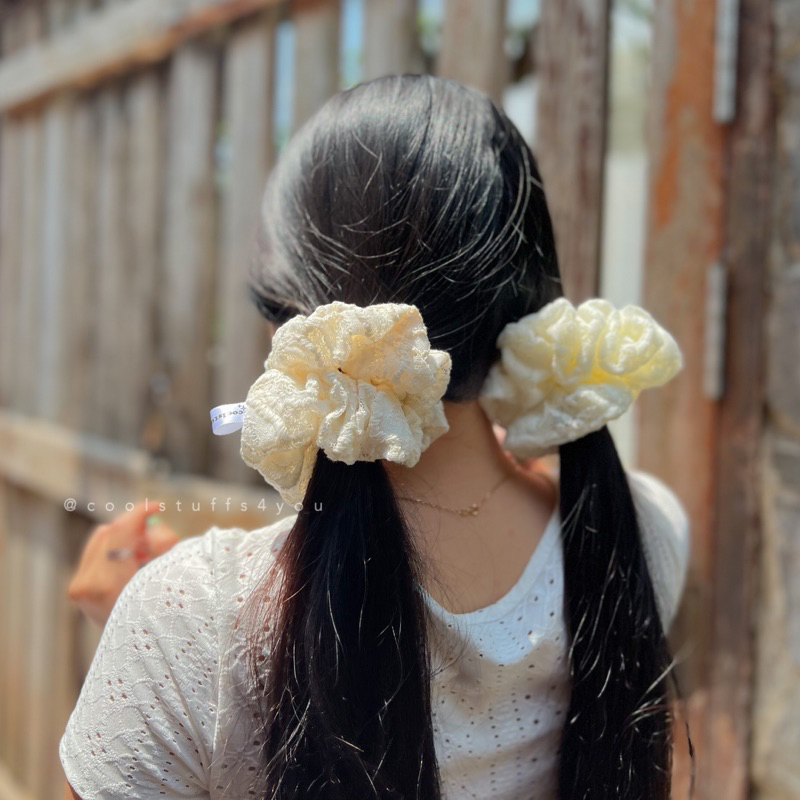 Buộc Tóc Scrunchies Vải Ren Size 14cm Màu Nhẹ Nhàng