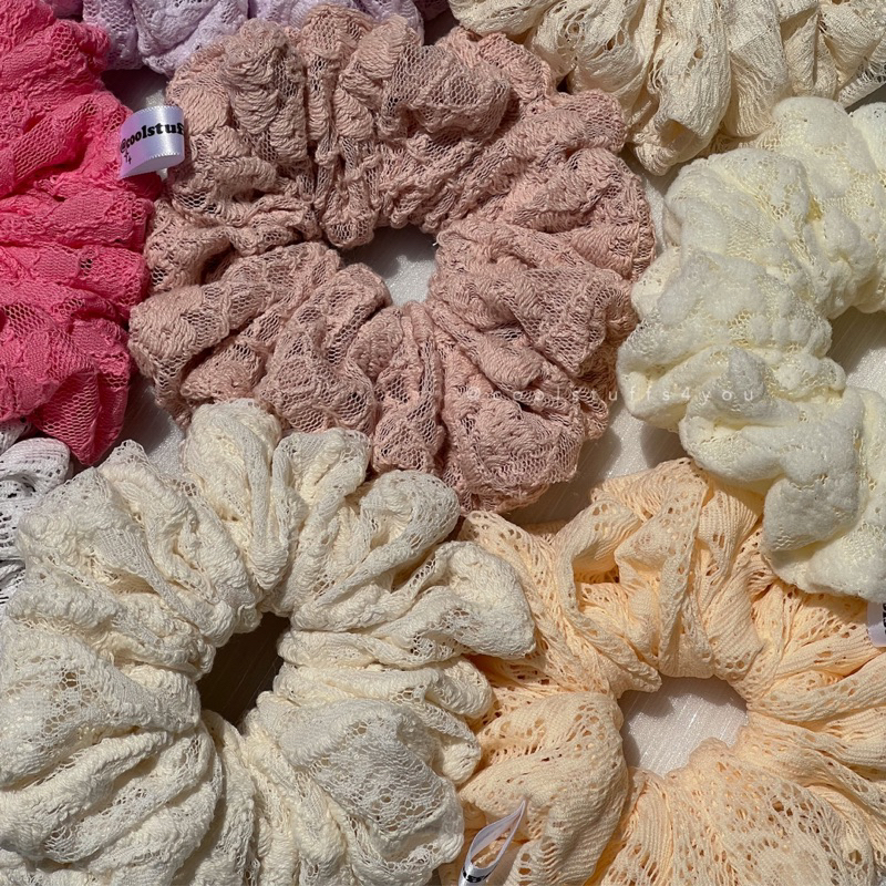 Buộc Tóc Scrunchies Vải Ren Size 14cm Màu Nhẹ Nhàng