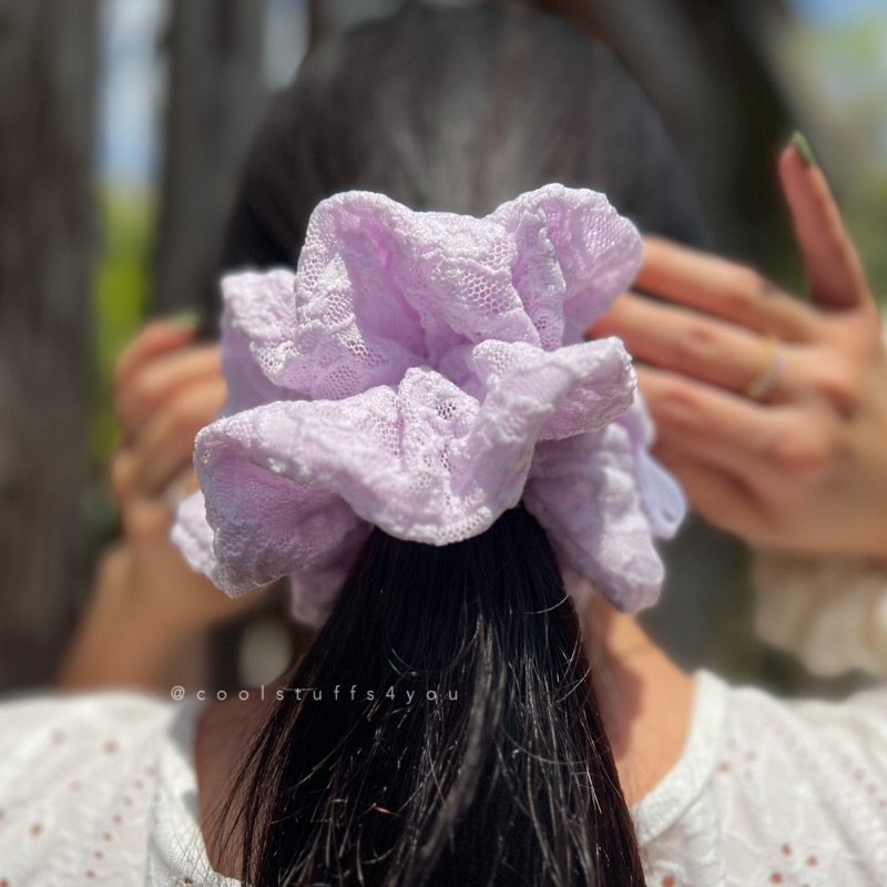 Buộc Tóc Scrunchies Vải Ren Size 14cm Màu Nhẹ Nhàng