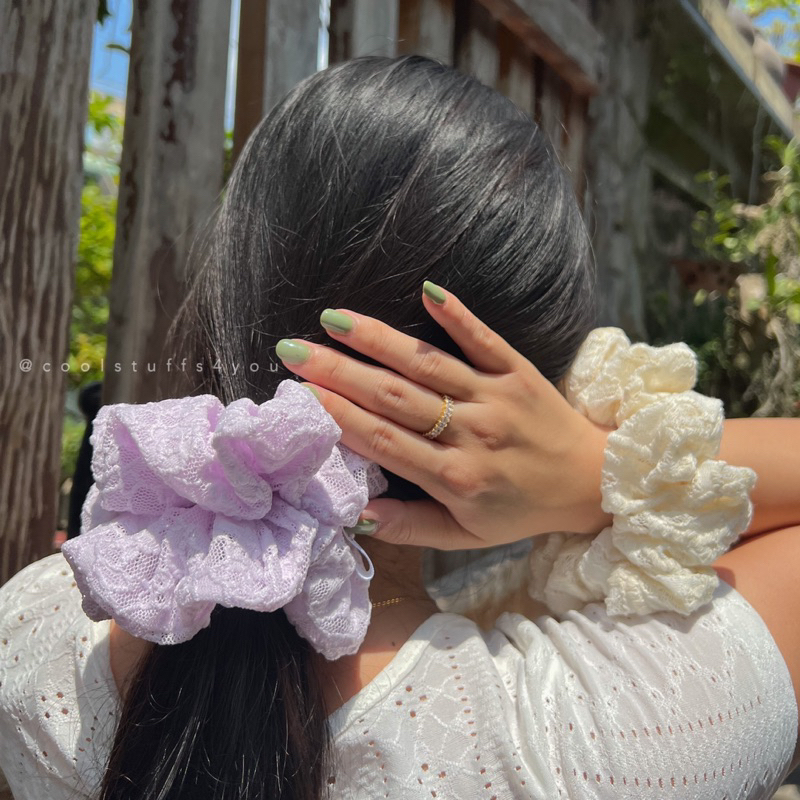 Buộc Tóc Scrunchies Vải Ren Size 14cm Màu Nhẹ Nhàng