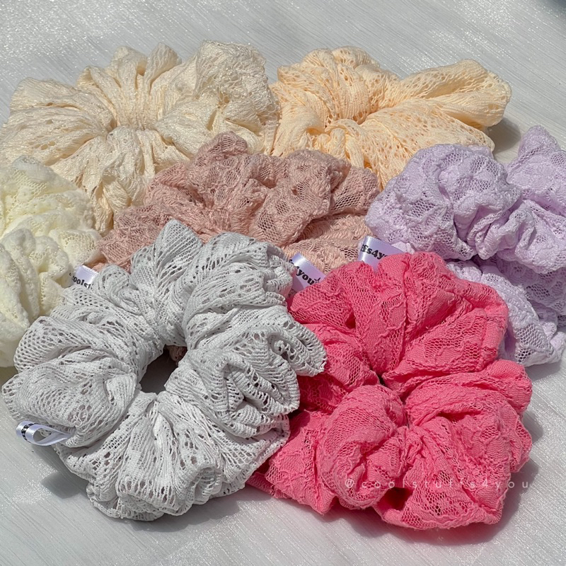 Buộc Tóc Scrunchies Vải Ren Size 14cm Màu Nhẹ Nhàng