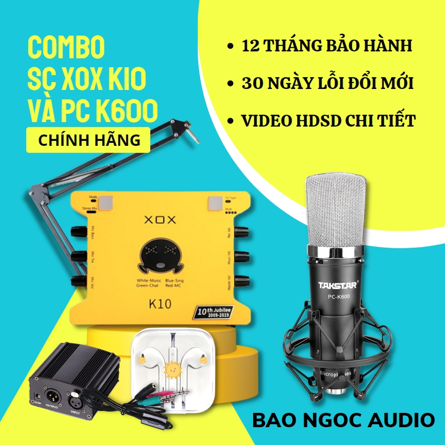 Mic Livestream | Micro thu âm Sound Card XOX K10 2020 & Mic TAKSTAR PC K600 Hát Livestream Chuyên Nghiệp, Giá Rẻ