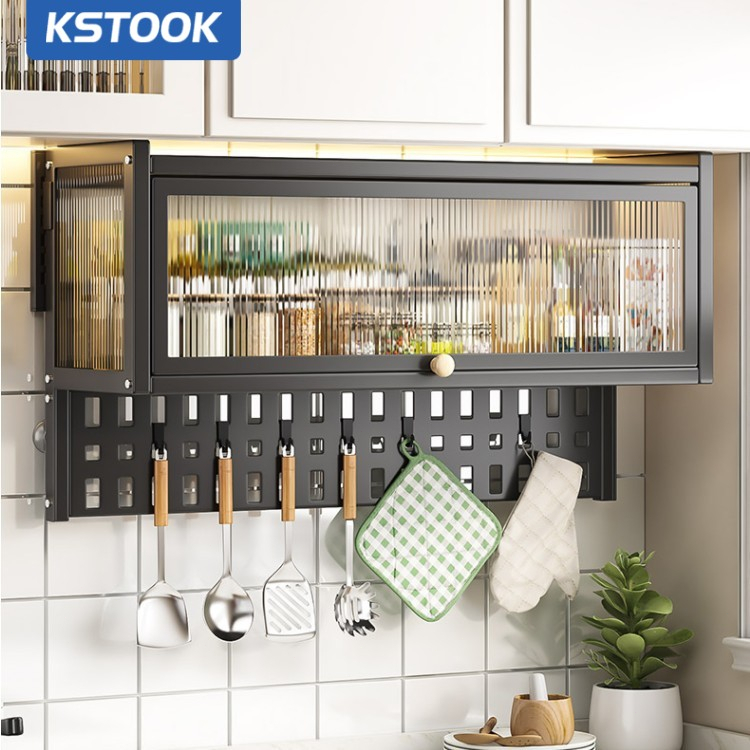 Treo tường chống bụi và không đục lỗ trên tường nhà bếp kệ lò vi sóng tủ treo dưới nồi gia vị lưu trữ đa chức năng