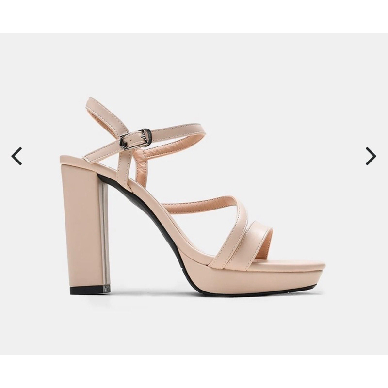 Giày cao gót vuông mũi đúp 12 phân quai dây xéo khoá cài