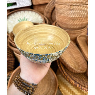 Bát tre ép mạ khảm trai, bát tre ngâm tay spa, bát tre decor shop mây tre đan Anh Thư