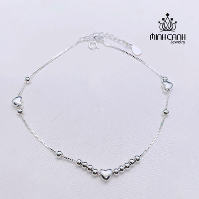 Lắc Chân Bạc Nữ Tim Bóng Minh Canh Jewelry