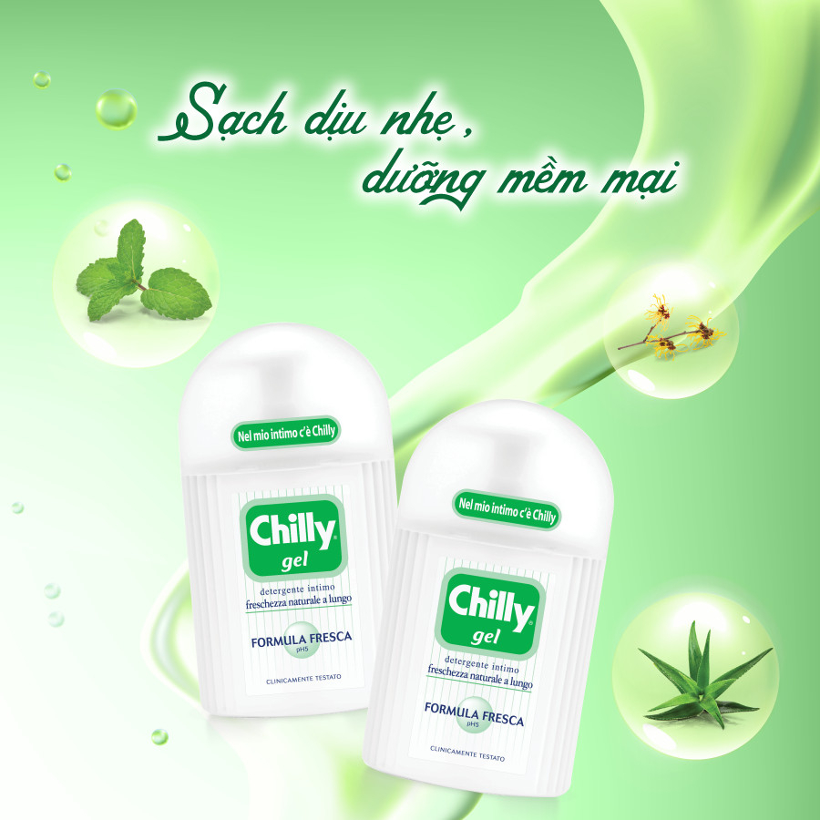 Dung dịch vệ sinh phụ nữ Chilly Gel chiết xuất bạc hà se se lạnh, bùng tươi mát chai 50ml