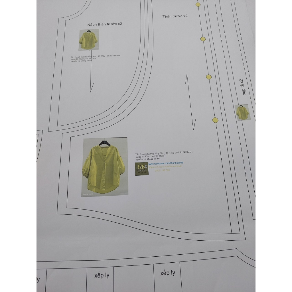 Rập giấy may áo sơ mi mã 78 - bản vẽ