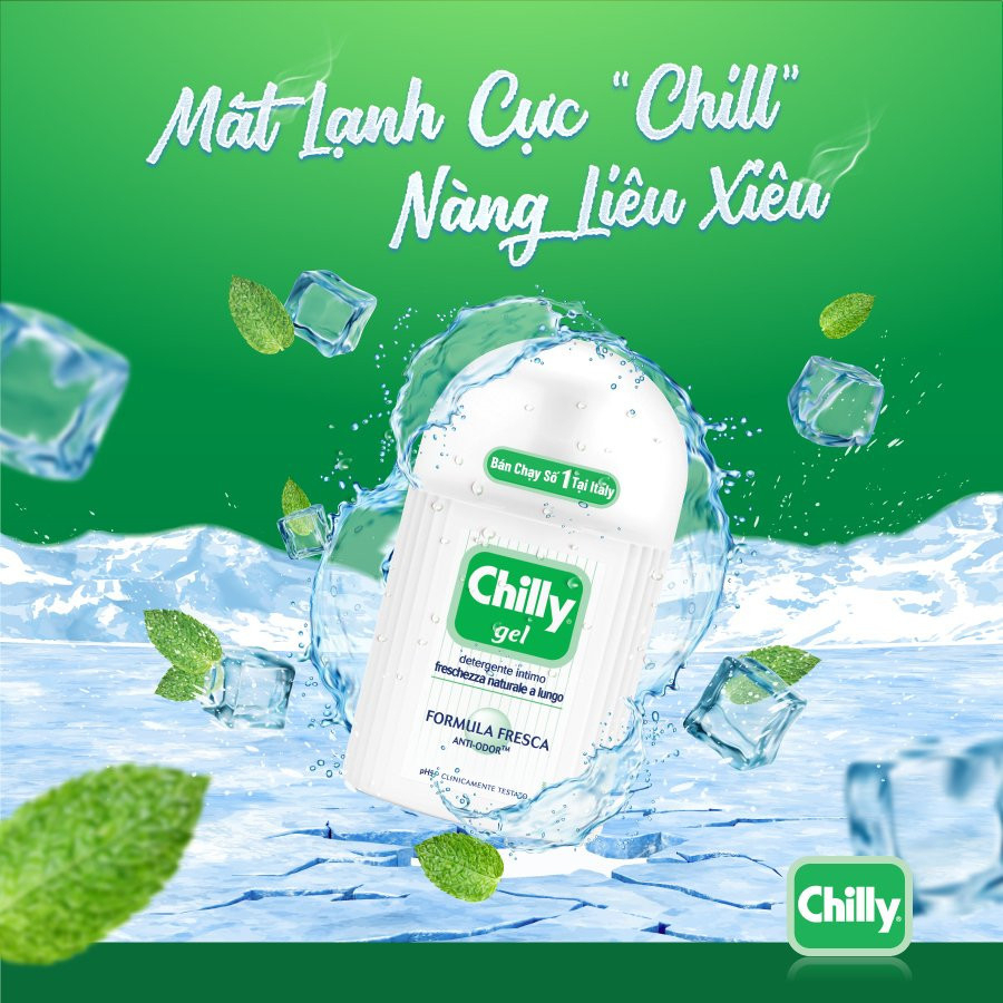 Combo 2 Dung dịch vệ sinh phụ nữ Chilly Gel 50ml + Delicato 50ml dưỡng ẩm, bạc hà se se lạnh chống mùi suốt 24h