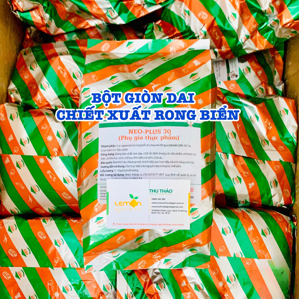 Bột giòn dai từ rong biển NEO-PLUS 30 tạo liên kết, độ giòn dai cho xúc xích, giò chả thay thế hàn the